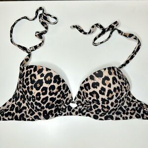 Xhilaration Bikini Top, Size XS, Black/Cream Leopard